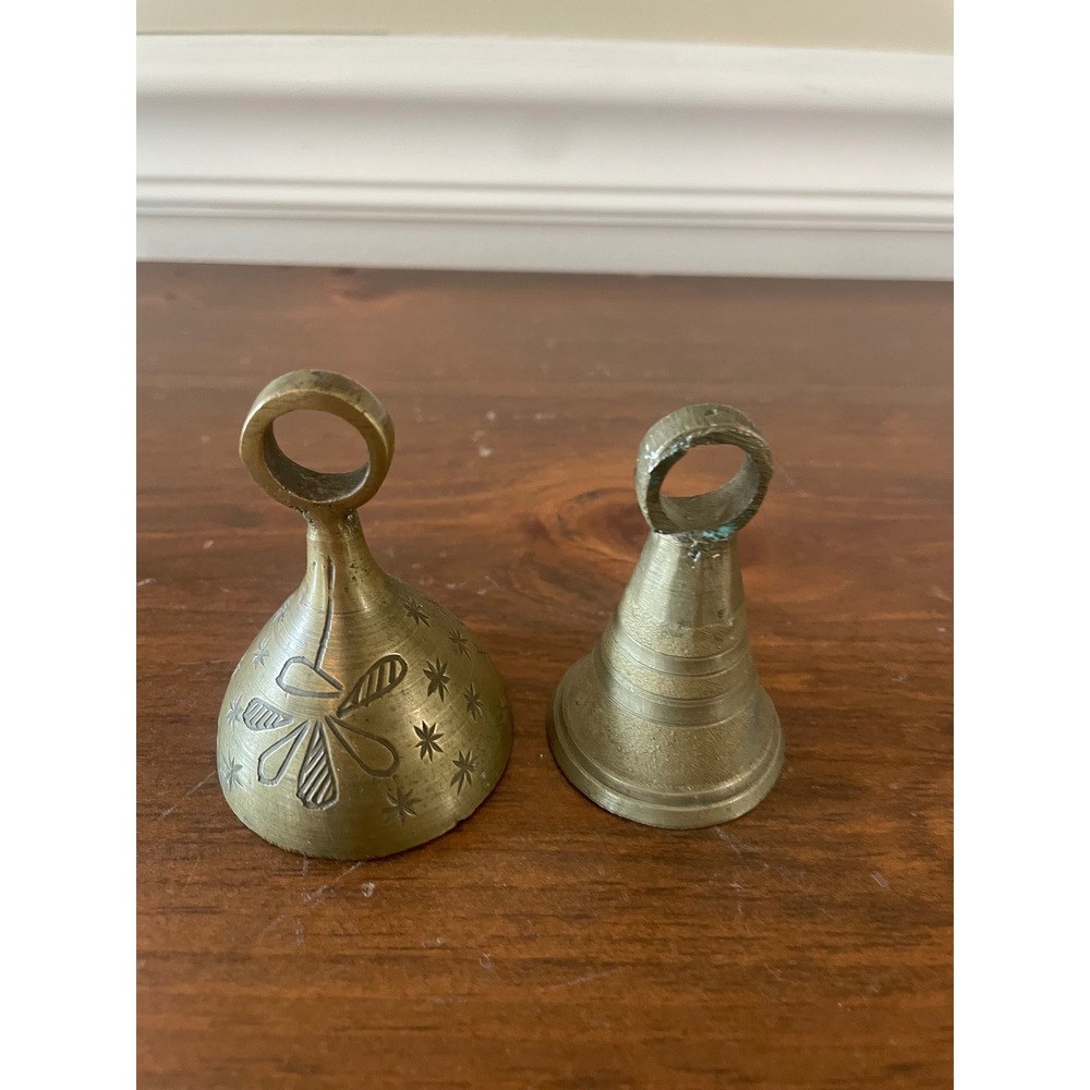 Vintage Bells of Sarna India Brass Etched Floral Starburst Hand Bell
2pc